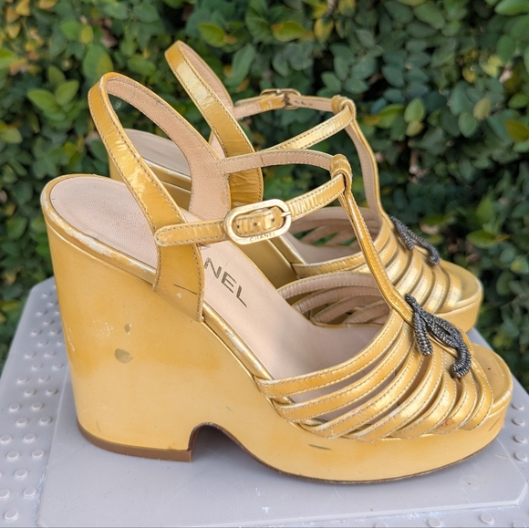 Chanel Gold Women's Platform Sandals - Picture 7 of 16